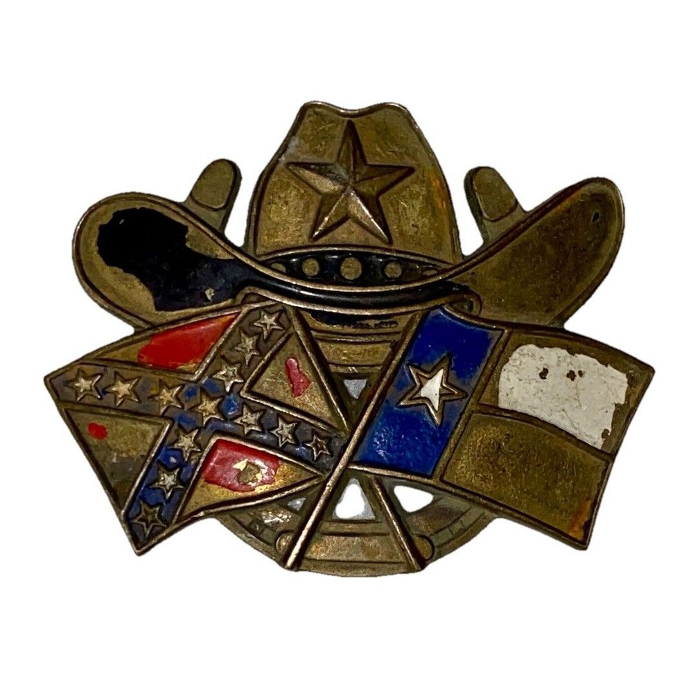 Vintage 1982 Baron Solid Brass Belt Buckle Texas Western Missing Back Clasp